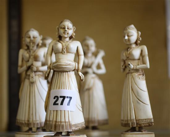 Five 18th Century carved Indian female musicians